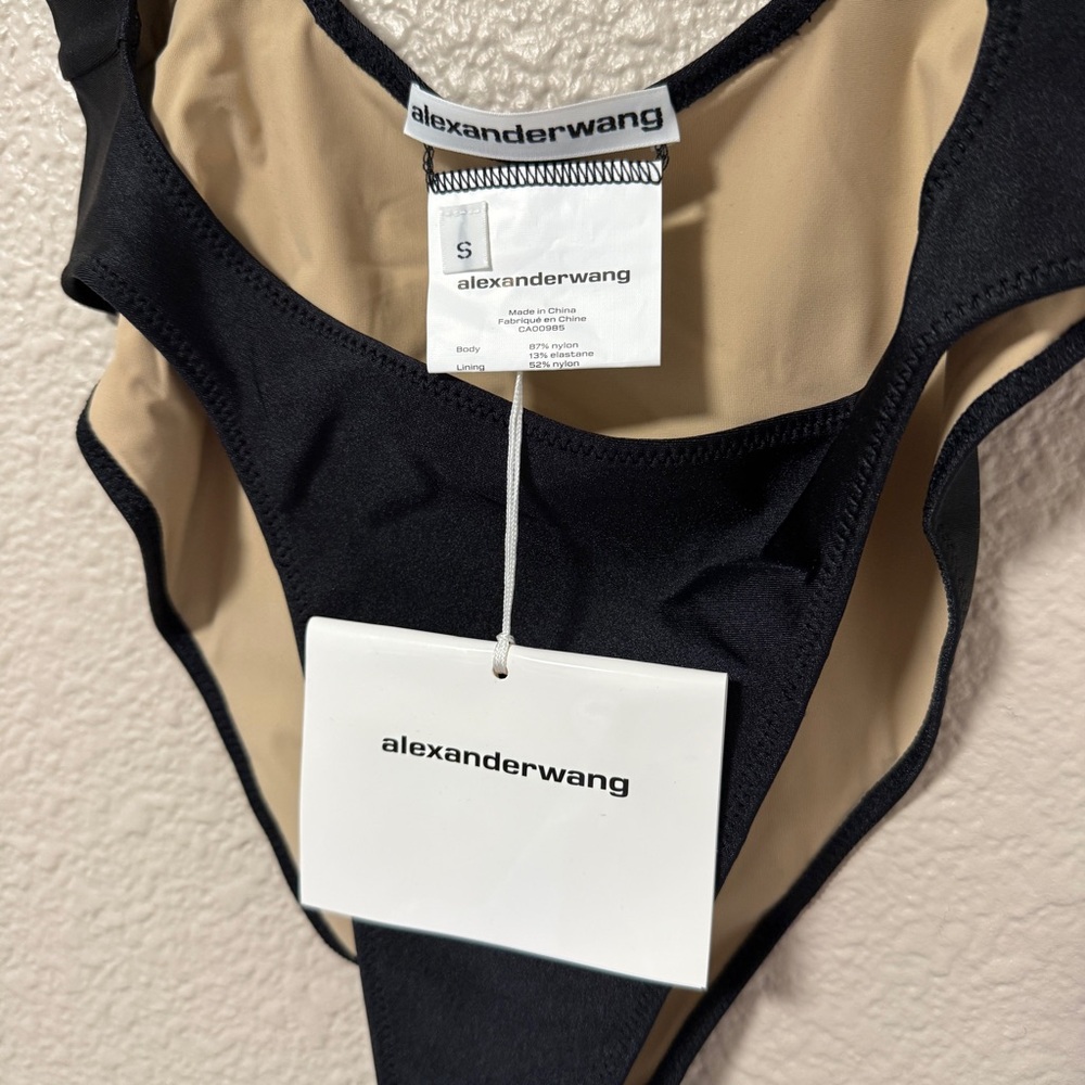 NWT Alexander Wang Cutout Logo One Piece Swimsuit Black Summer Vacation Beach S - Picture 6 of 10
